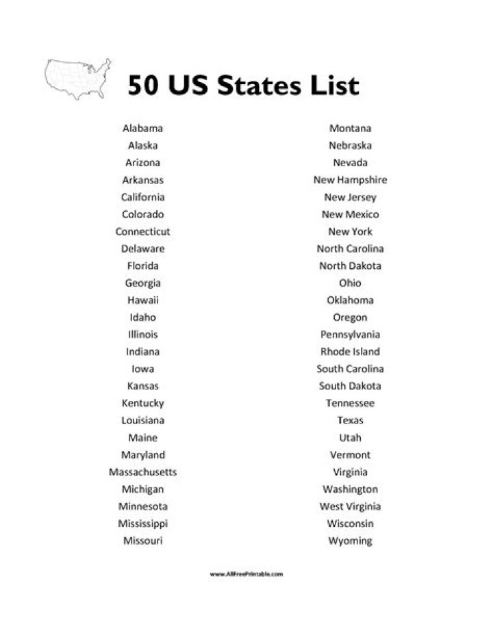50 states in alphabetical order