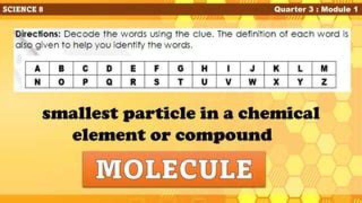 smallest particle in a chemical element or compound