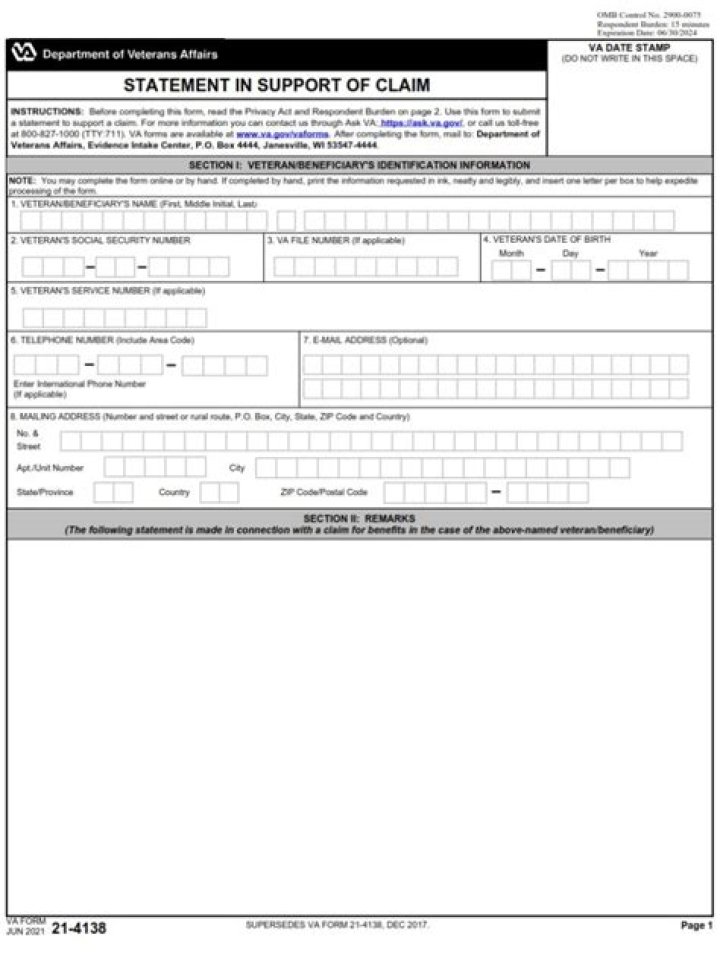 va form 21-4138